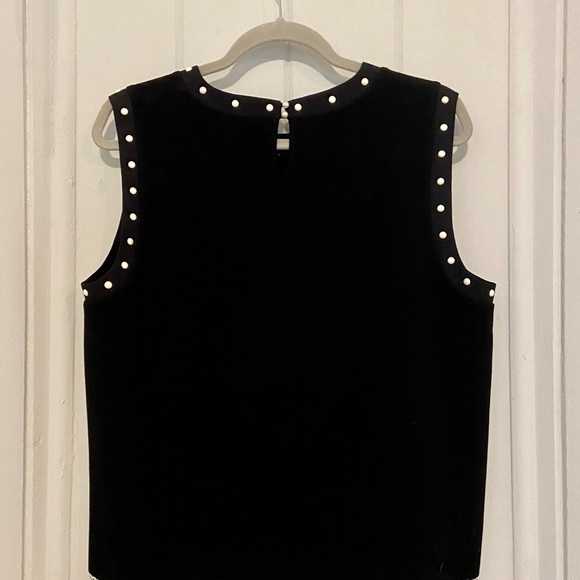 Karl Lagerfield black Vintage sleeveless top with lace & pearls size large. - Picture 2 of 3